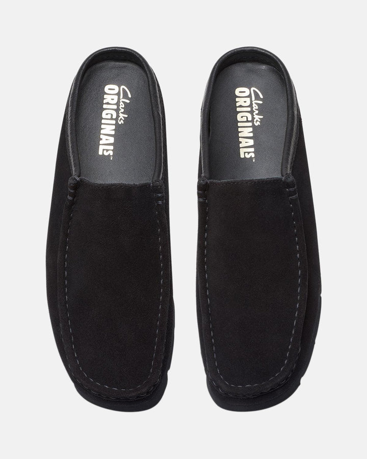 CLARKS ORIGINALS MENS WALLABEE SLIP SHOES BLACK SUEDE-Designer Outlet Sales