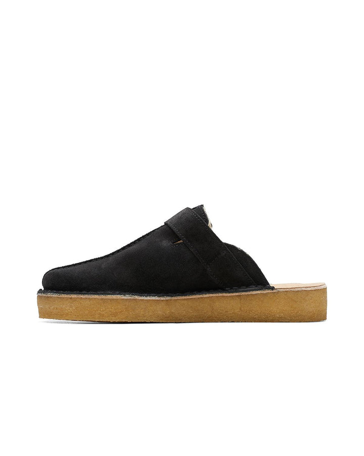 CLARKS ORIGINALS WOMENS TREK MULE SHOES BLACK SUEDE WARM LINED-Designer Outlet Sales