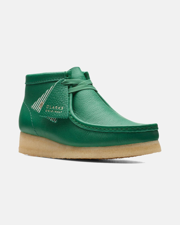 CLARKS ORIGINALS WOMENS WALLABEE BOOTS CACTUS GREEN LEATHER-Designer Outlet Sales