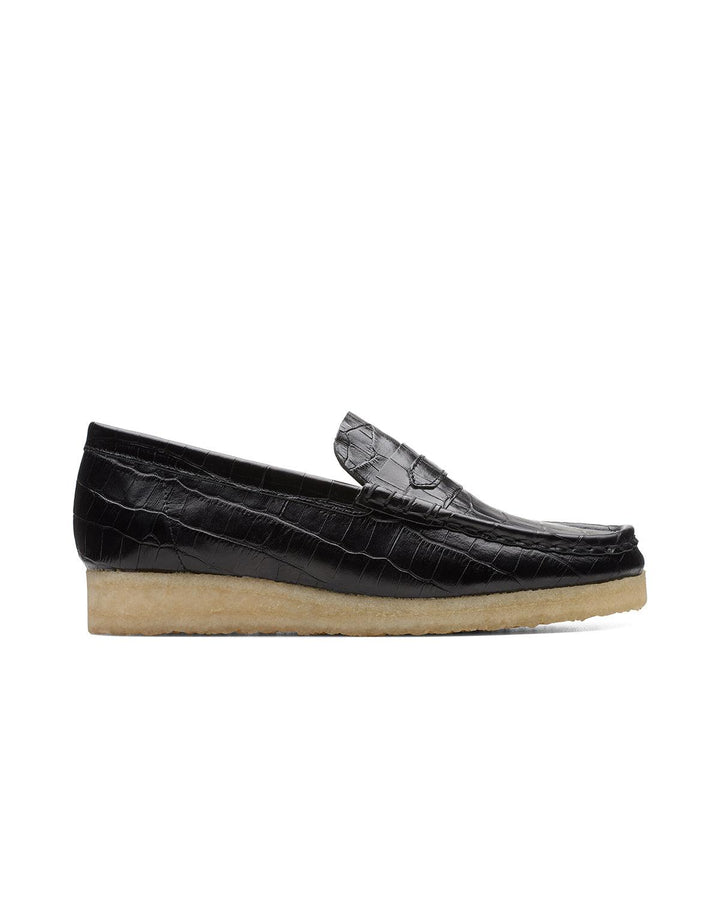 CLARKS ORIGINALS WOMENS WALLABEE LOAFER BLACK CROC-Designer Outlet Sales