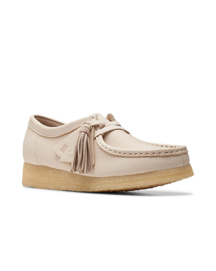 CLARKS ORIGINALS WOMENS WALLABEE SHOES BEIGE LEATHER-Designer Outlet Sales