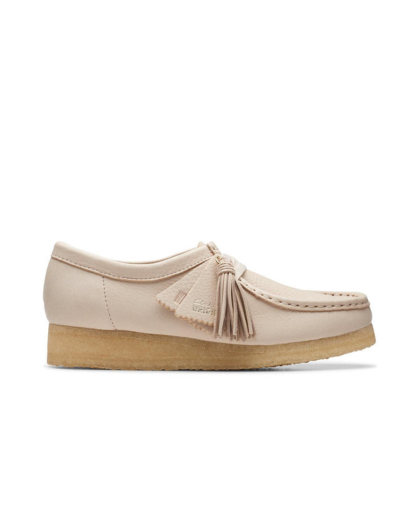 CLARKS ORIGINALS WOMENS WALLABEE SHOES BEIGE LEATHER-Designer Outlet Sales