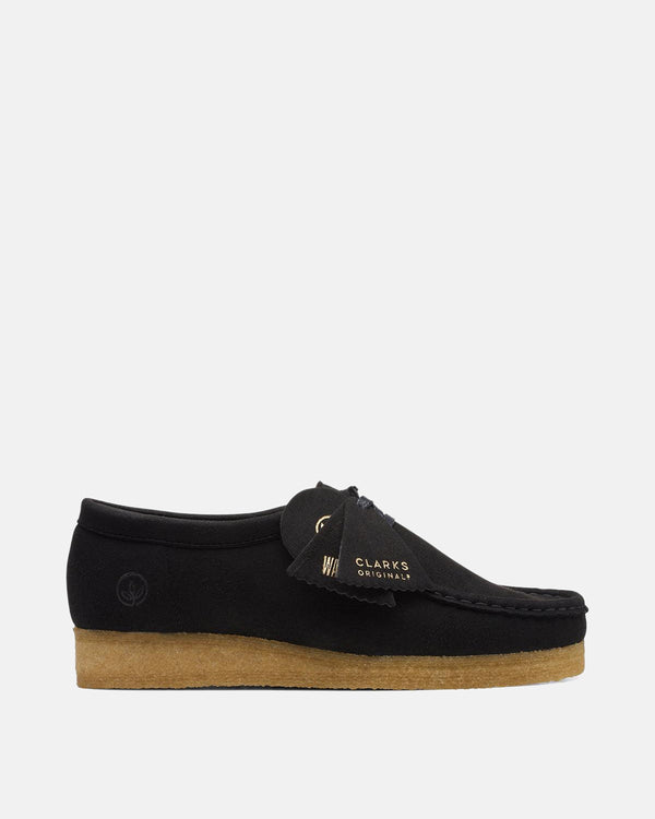 CLARKS ORIGINALS WOMENS WALLABEE SHOES BLACK VEGAN SUEDE-Designer Outlet Sales