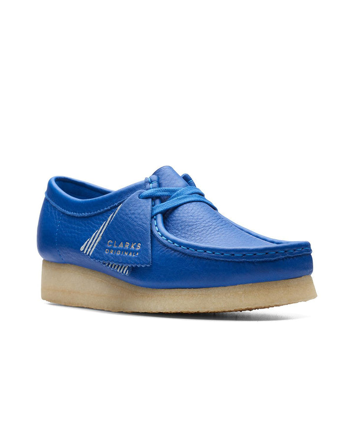 CLARKS ORIGINALS WOMENS WALLABEE SHOES BRIGHT BLUE LEATHER-Designer Outlet Sales