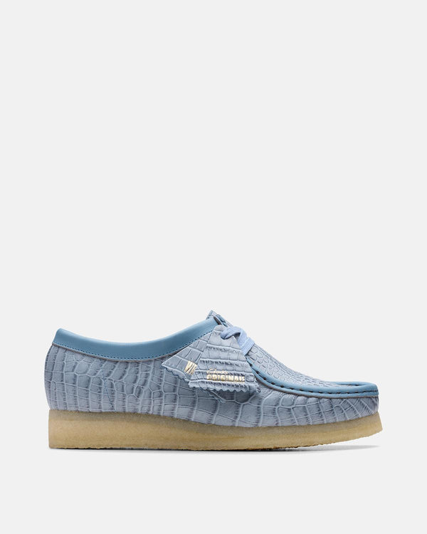 CLARKS ORIGINALS WOMENS WALLABEE SHOES POWDER BLUE CROCODILE-Designer Outlet Sales