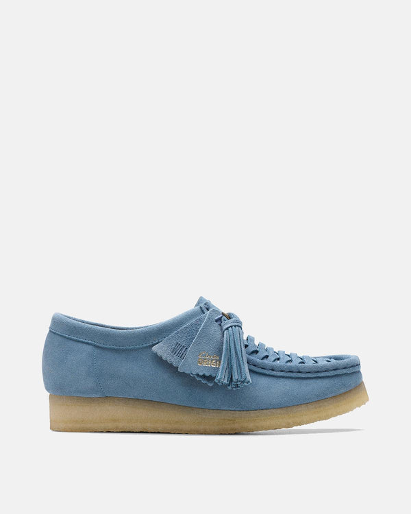 CLARKS ORIGINALS WOMENS WALLABEE WEAVE SHOES POWDER BLUE SUEDE-Designer Outlet Sales