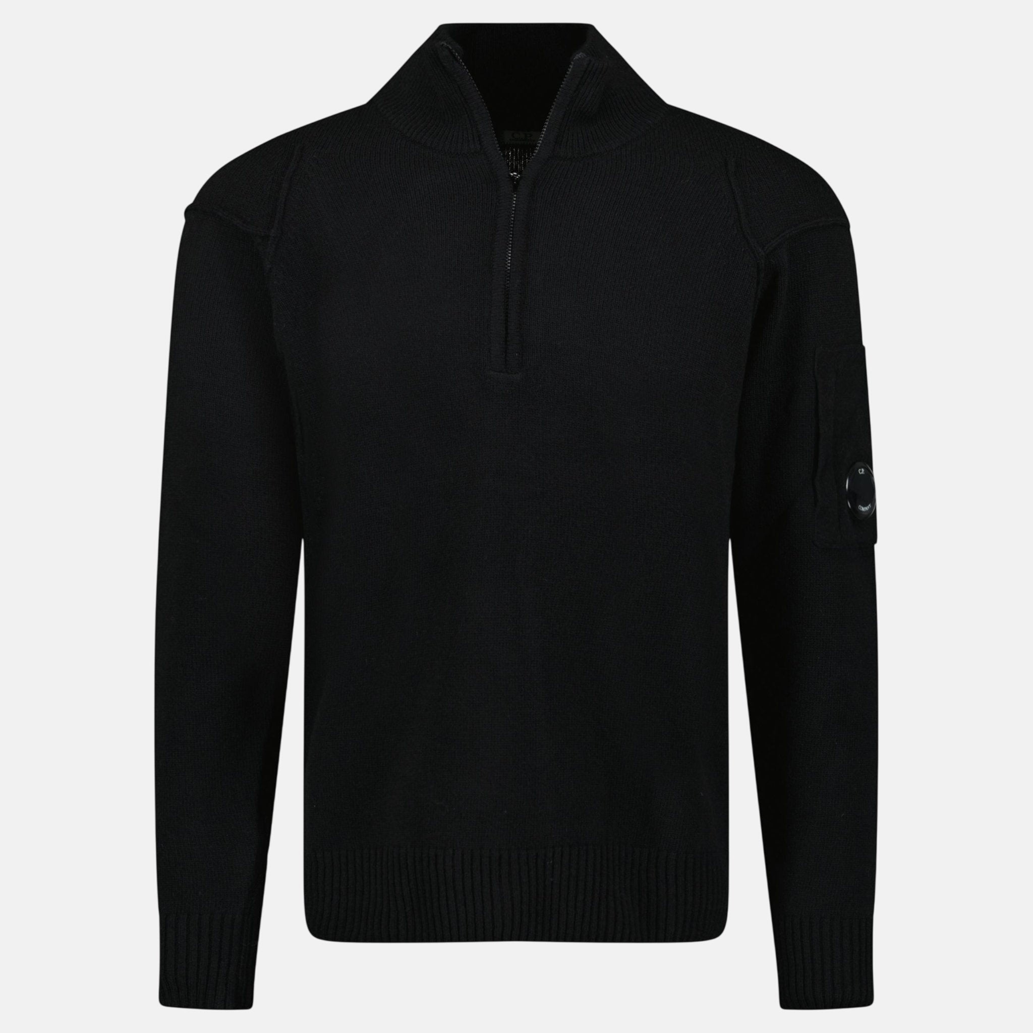 CP Company Arm Lens Half Zip Wool Knit Jumper Black – O11 | Studio DOS by Designer Outlet Sales