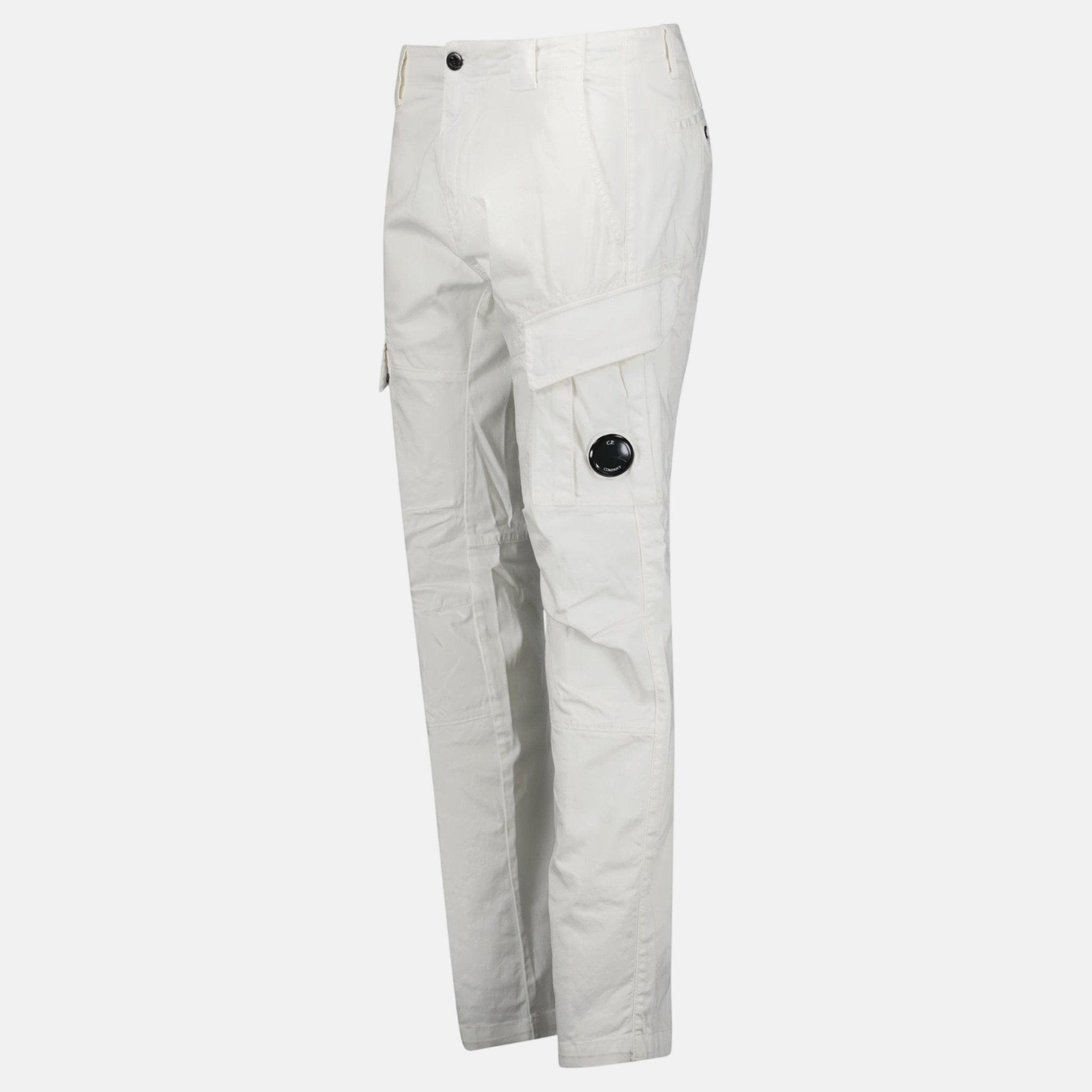 CP Company Ergonomic Stretch Sateen Cargo Lens Pants Gauze White – C15 | Studio DOS by Designer Outlet Sales