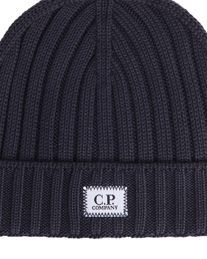 CP COMPANY EXTRA FINE MERINO WOOL LOGO BEANIE TOTAL ECLIPSE-Designer Outlet Sales