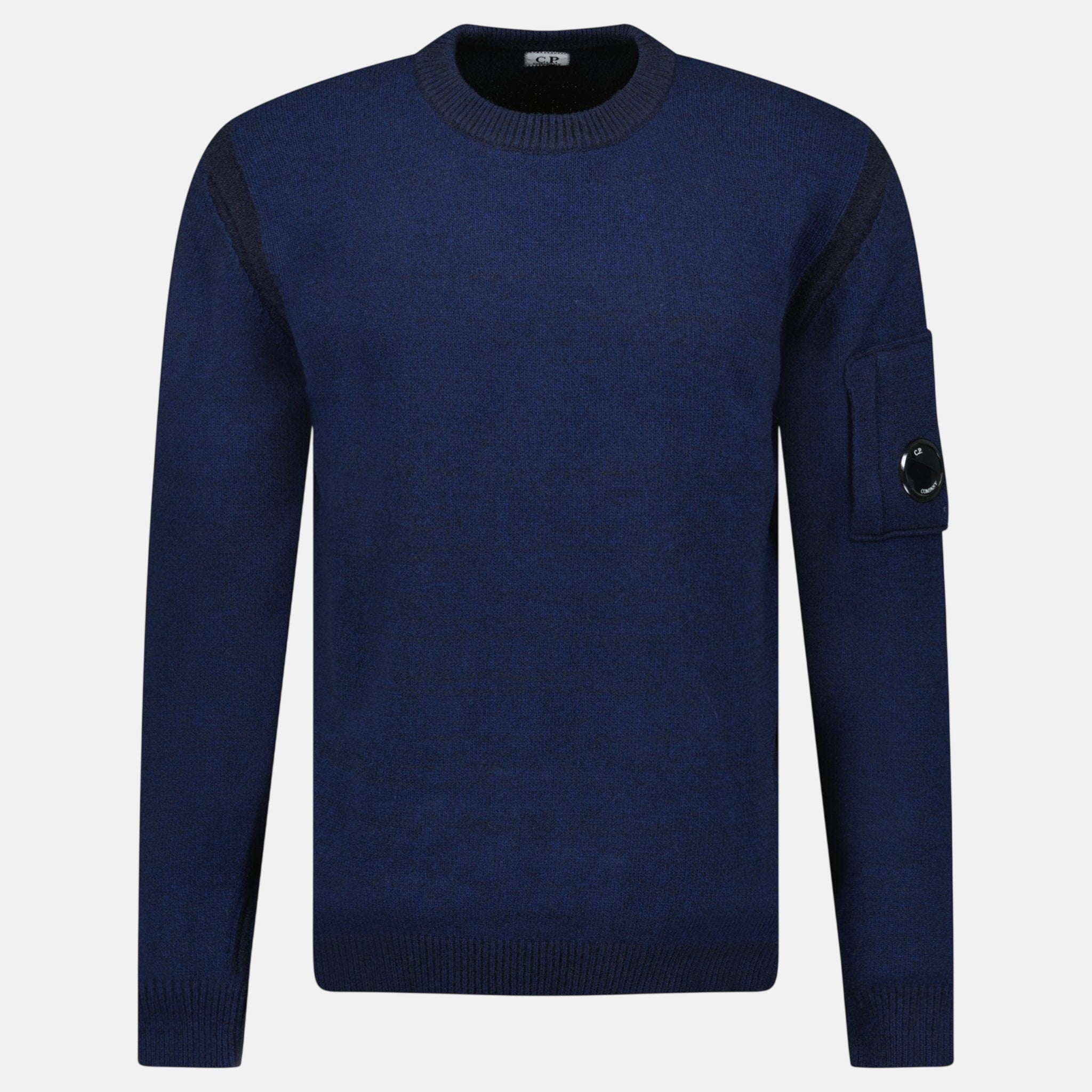 CP Company Fleece Knit Crewneck Vanisé Lens Knit Jumper Estate Blue – O10 | Studio DOS by Designer Outlet Sales