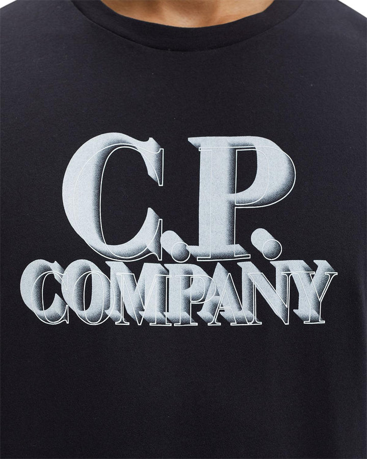 CP COMPANY MENS 30/1 JERSEY BLOCK LOGO PRINT T-SHIRT BLACK-Designer Outlet Sales