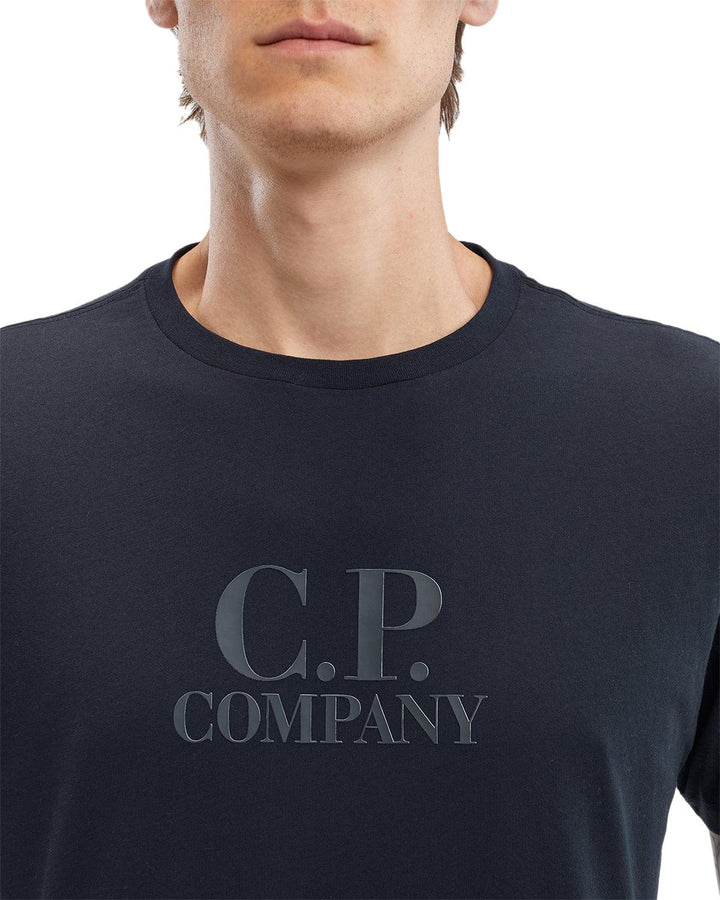 CP COMPANY MENS 30/1 JERSEY EMBOSSED LOGO T-SHIRT TOTAL ECLIPSE-Designer Outlet Sales