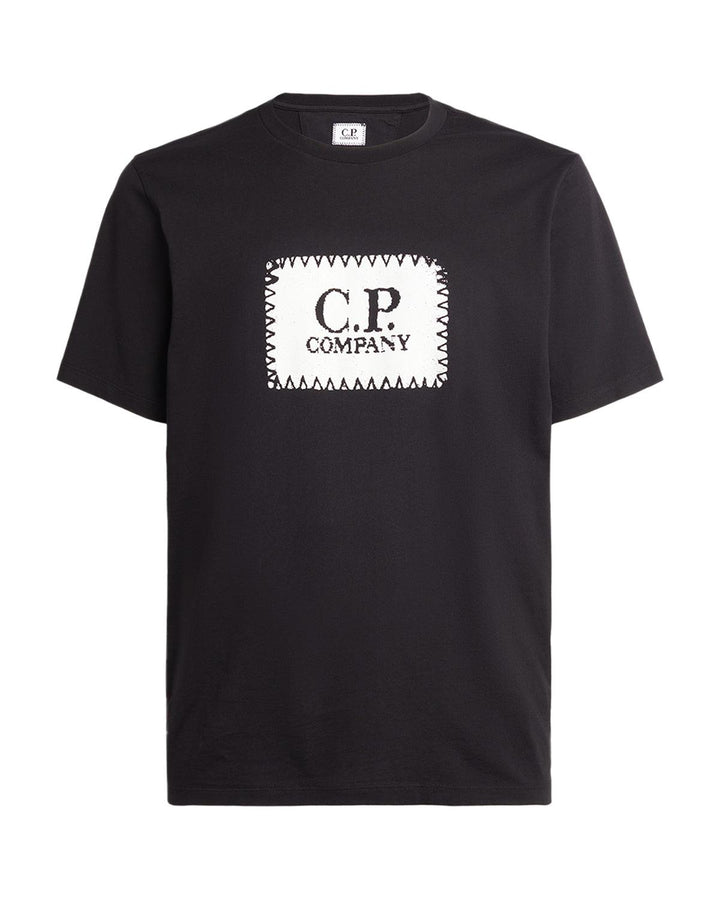 CP COMPANY MENS 30/1 JERSEY LABEL T-SHIRT BLACK-Designer Outlet Sales