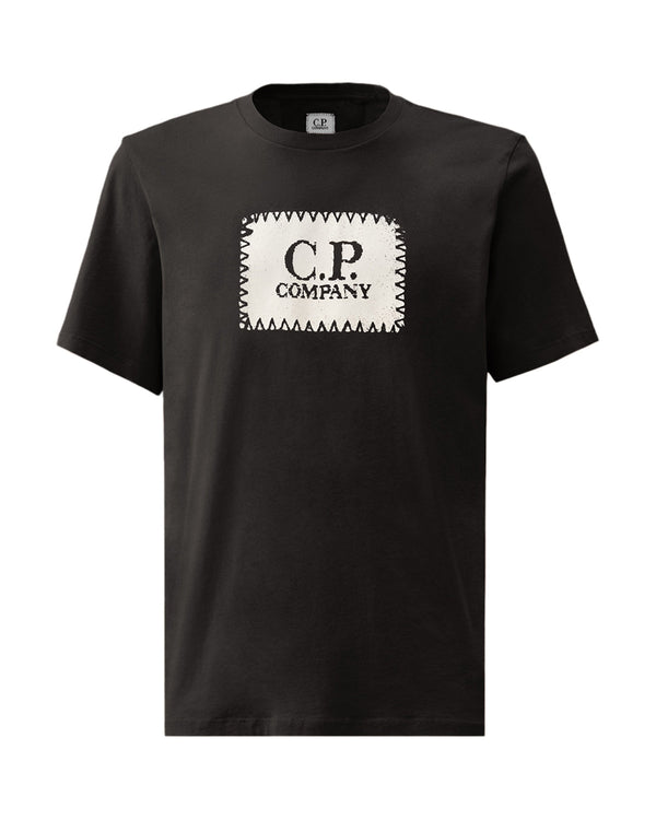 CP COMPANY MENS 30/1 JERSEY LOGO LABEL T-SHIRT BLACK-Designer Outlet Sales