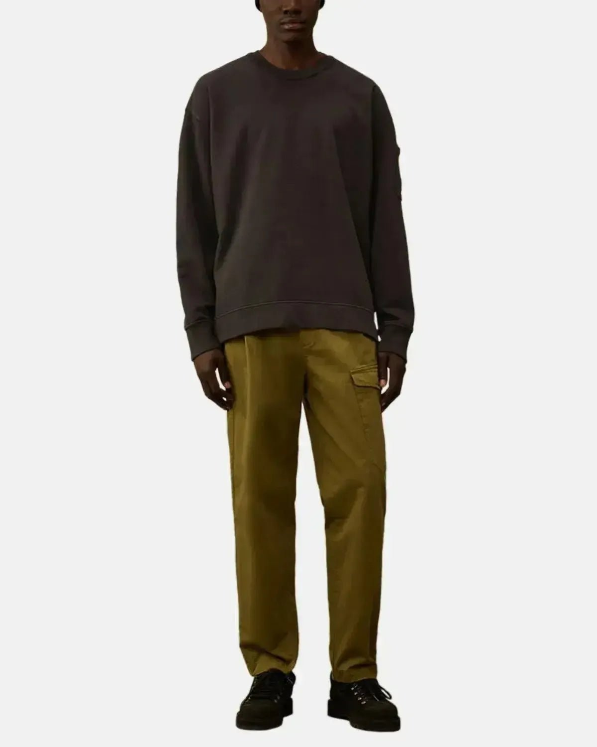 CP COMPANY MENS BRUSHED AND EMERIZED DIAGONAL RAISED FLEECE BOXY SWEAT DARK SHADOW GREY – CP-COMPANY-19CMSS058A-006372G-978-S | Studio DOS by Designer Outlet Sales