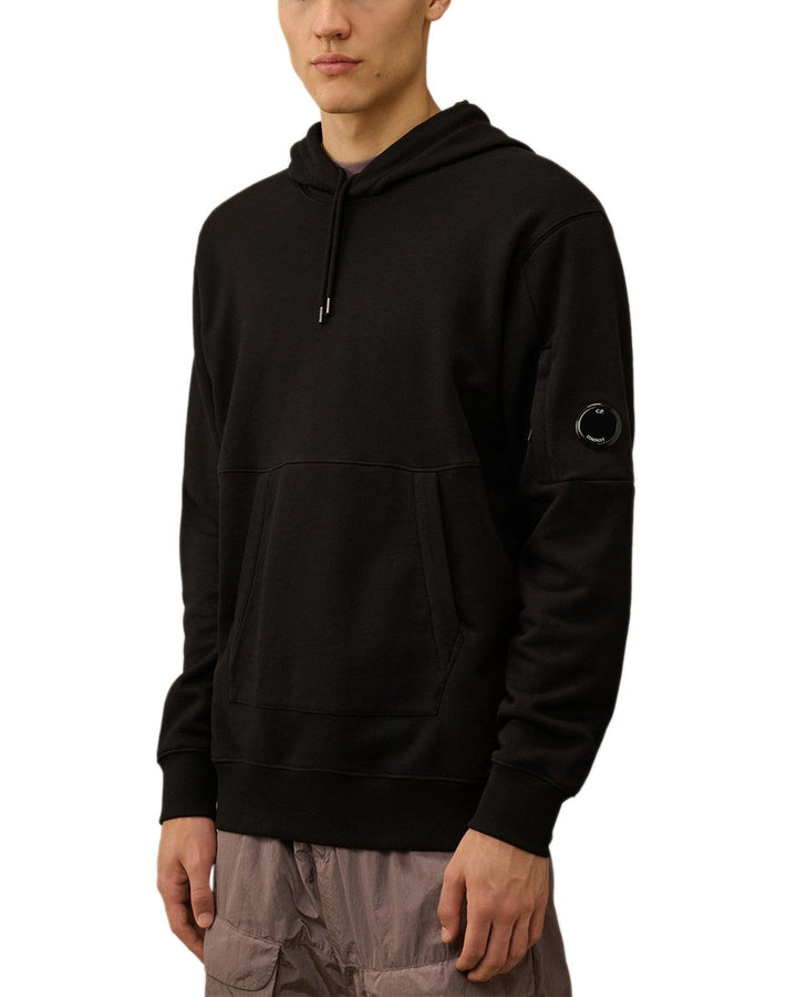 CP COMPANY MENS DIAGONAL RAISED FLEECE LENS HOODIE BLACK-Designer Outlet Sales