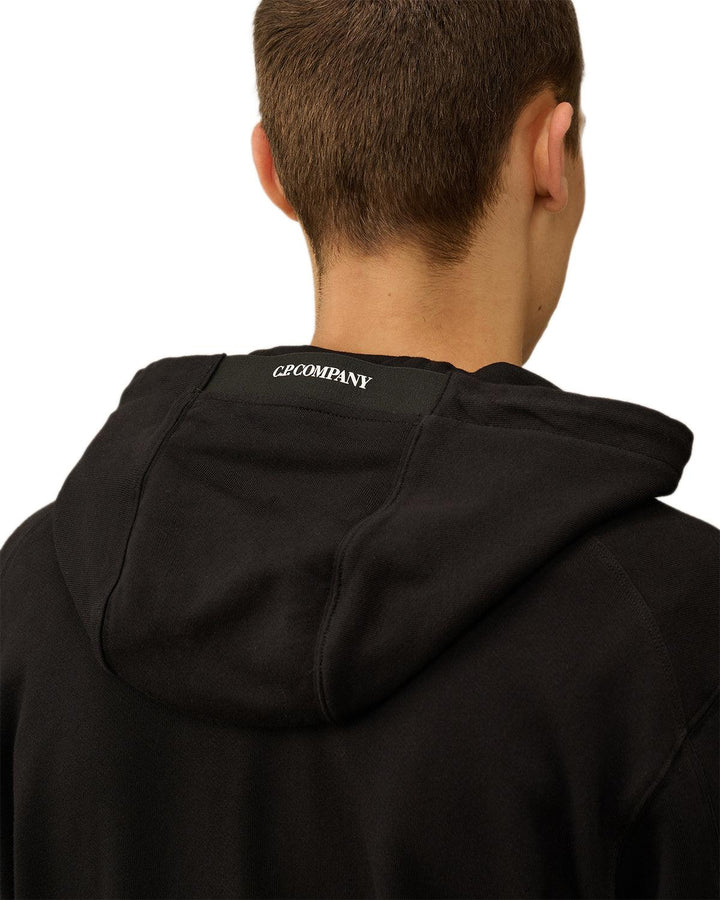 CP COMPANY MENS DIAGONAL RAISED FLEECE LENS HOODIE BLACK-Designer Outlet Sales