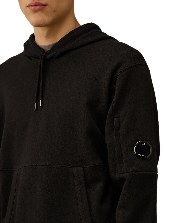 CP COMPANY MENS DIAGONAL RAISED FLEECE LENS HOODIE BLACK-Designer Outlet Sales