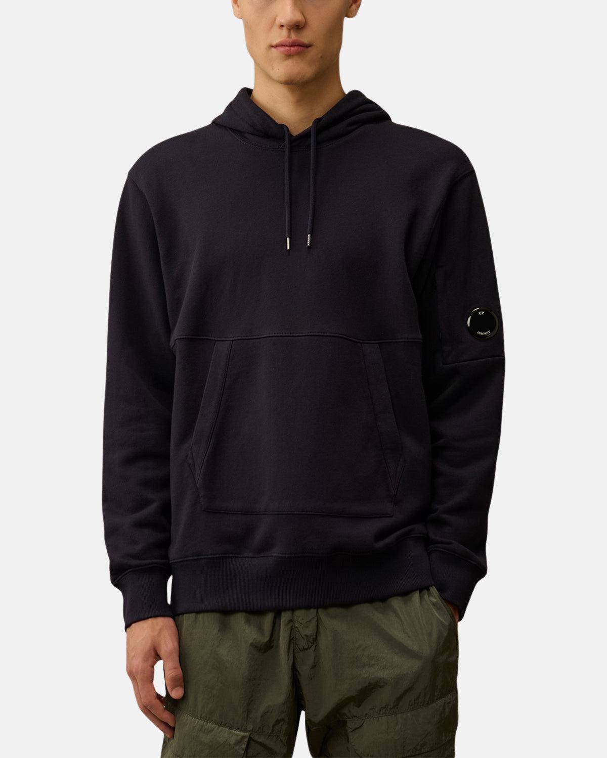 CP COMPANY MENS DIAGONAL RAISED FLEECE LENS HOODIE TOTAL