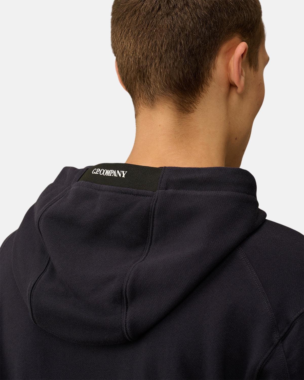 CP COMPANY MENS DIAGONAL RAISED FLEECE LENS HOODIE TOTAL