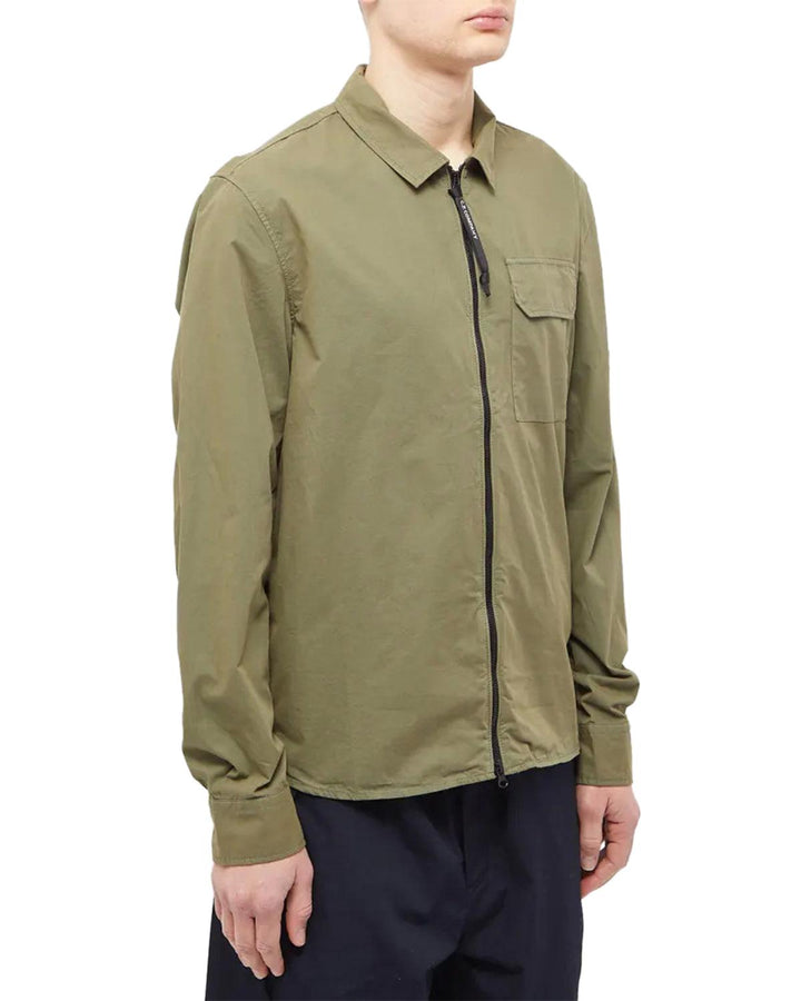 CP COMPANY MENS GARBADINE ZIPPED OVERSHIRT BRONZE GREEN-Designer Outlet Sales