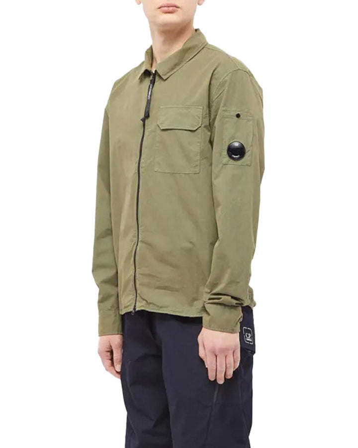 CP COMPANY MENS GARBADINE ZIPPED OVERSHIRT BRONZE GREEN-Designer Outlet Sales