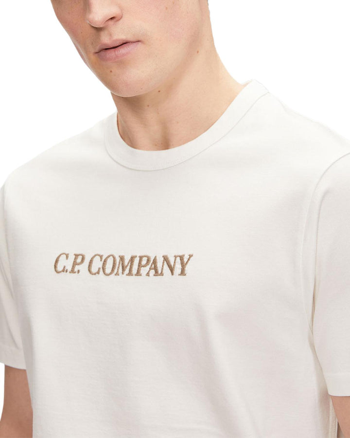 CP COMPANY MENS MERCERIZED JERSEY 30/2 LOGO T-SHIRT GAUZE WHITE-Designer Outlet Sales