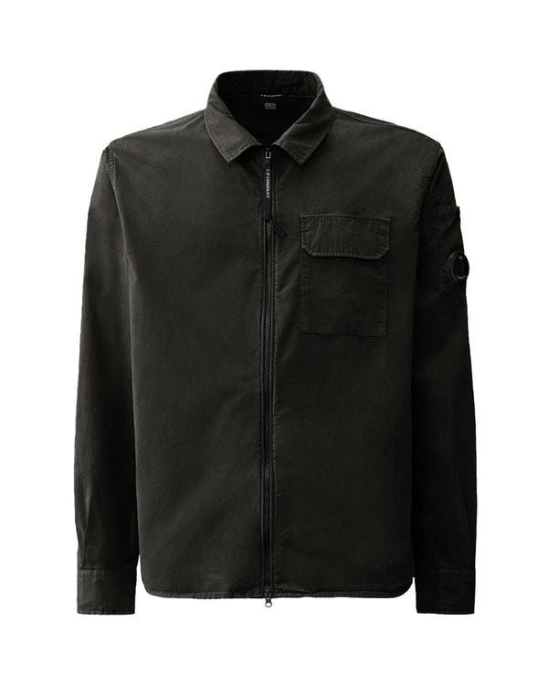 CP COMPANY MENS ORGANIC GABARDINE ZIPPED OVERSHIRT BLACK-Designer Outlet Sales