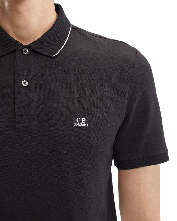 CP COMPANY MENS SLIM FIT STRETCH PIQUE POLO SHIRT BLACK-Designer Outlet Sales