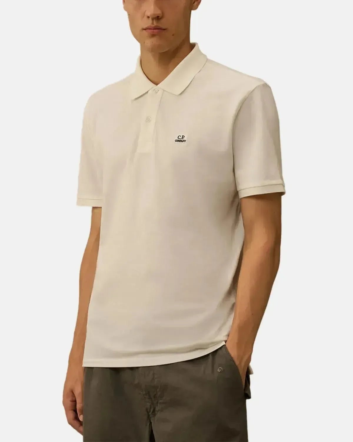 CP COMPANY MENS STRETCH PIQUET SHORT SLEEVE POLO GAUZE WHITE – CP-COMPANY-RCCMPL721A-005263W-103-M | Studio DOS by Designer Outlet Sales