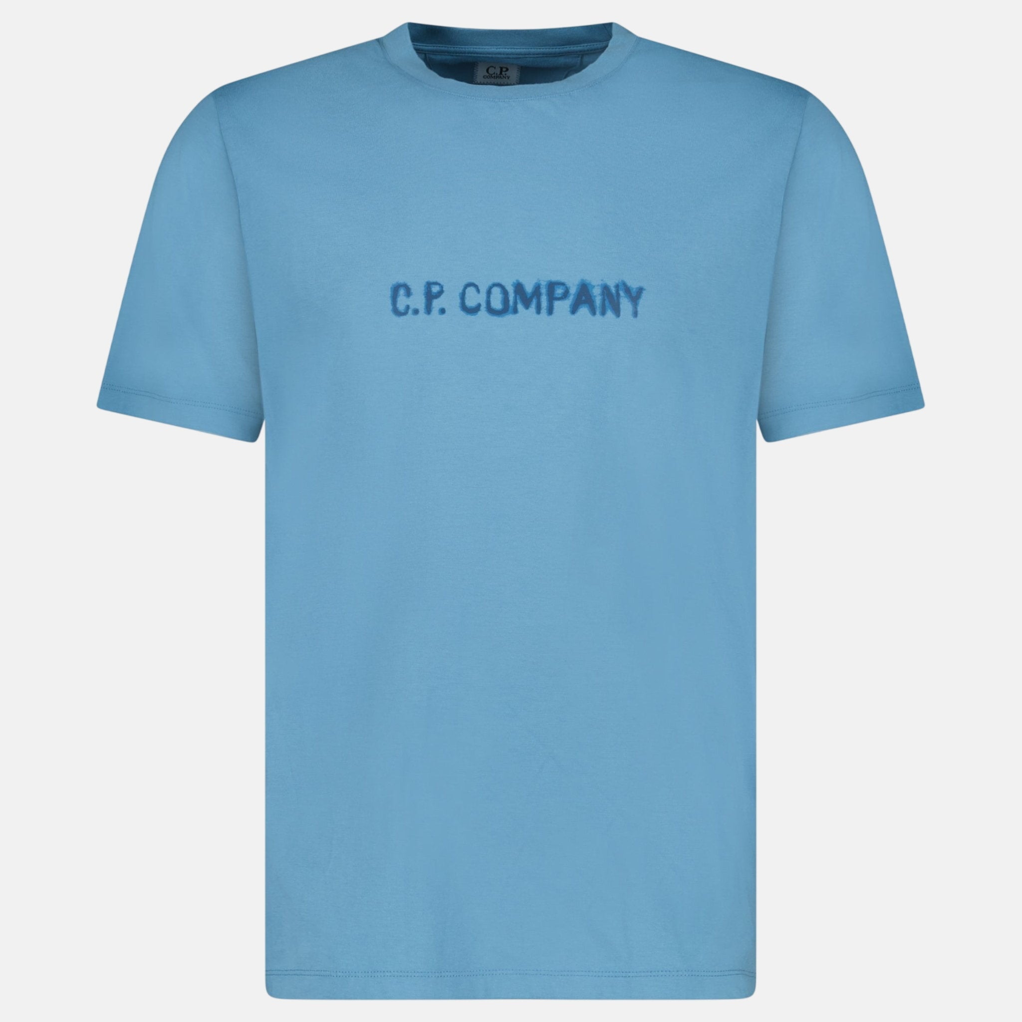 CP Company Text Logo T-Shirt Aegean Blue – C54 | Studio DOS by Designer Outlet Sales