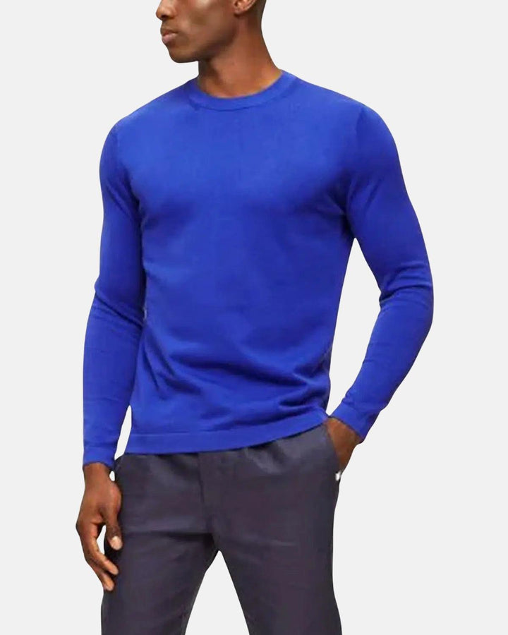 DEREK ROSE MENS JACOB 1 SEA ISLAND COTTON KNIT SWEATER BLUE-Designer Outlet Sales