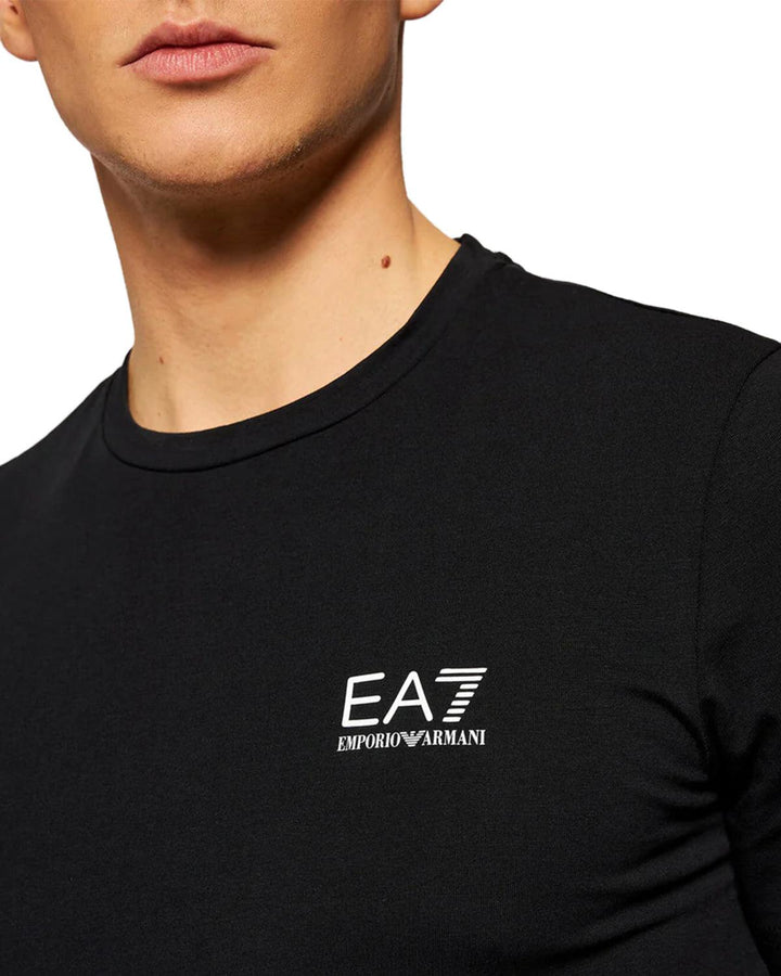 EA7 MENS CORE ID STRETCH COTTON T-SHIRT BLACK-Designer Outlet Sales