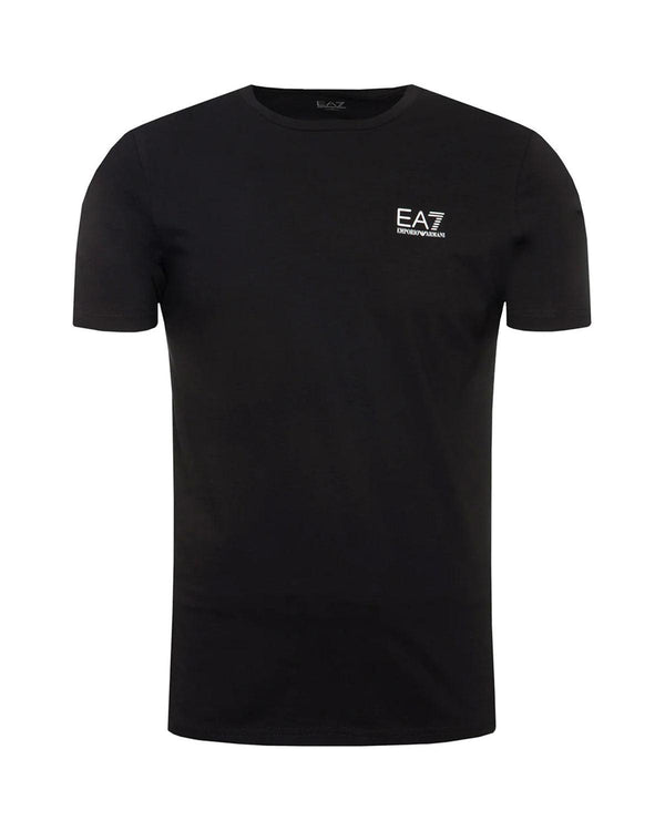 EA7 MENS CORE ID STRETCH COTTON T-SHIRT BLACK-Designer Outlet Sales