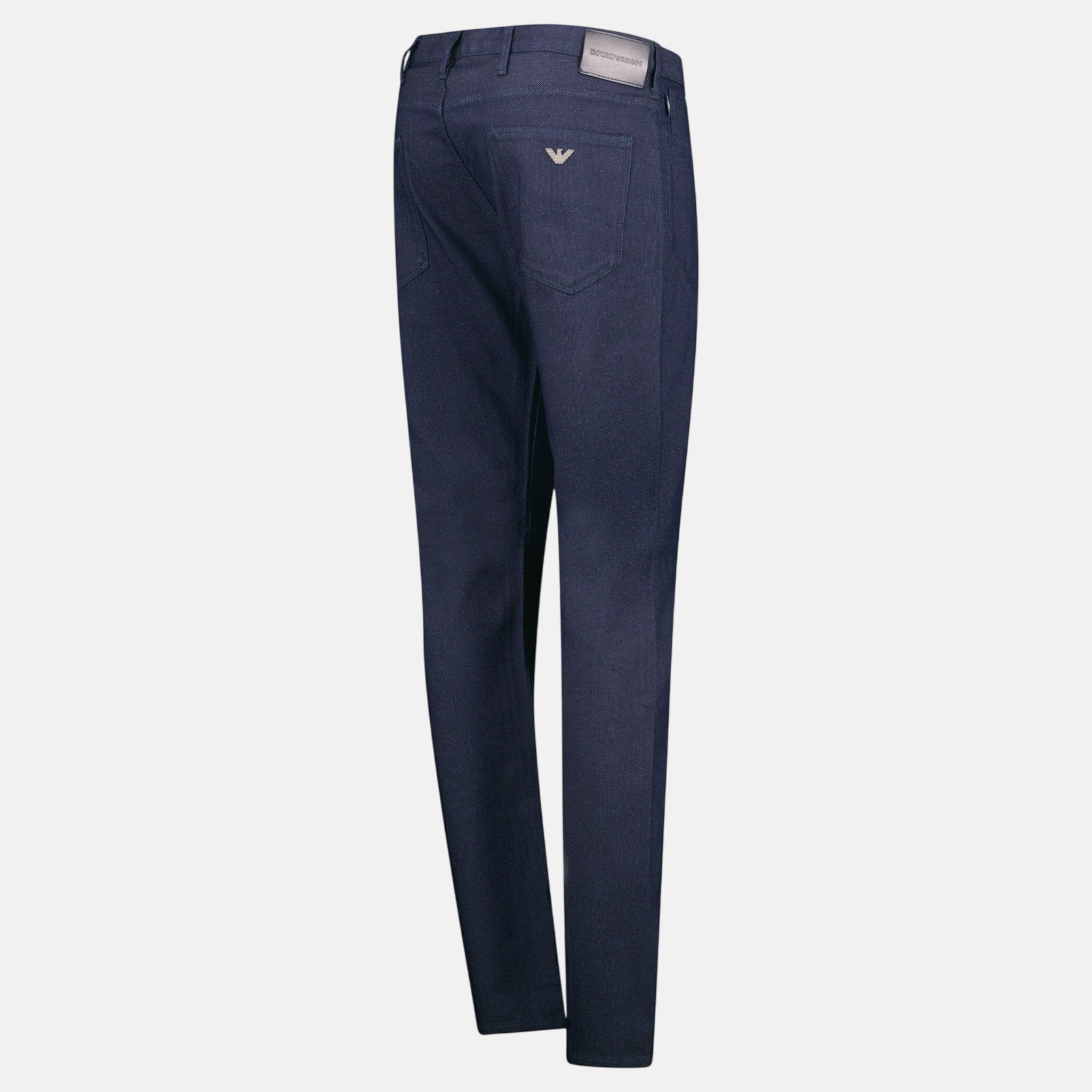 Emporio Armani J06 Slim Fit 5 Pocket Grey Eagle Black Belt Patch Jeans Navy – F24 | Studio DOS by Designer Outlet Sales