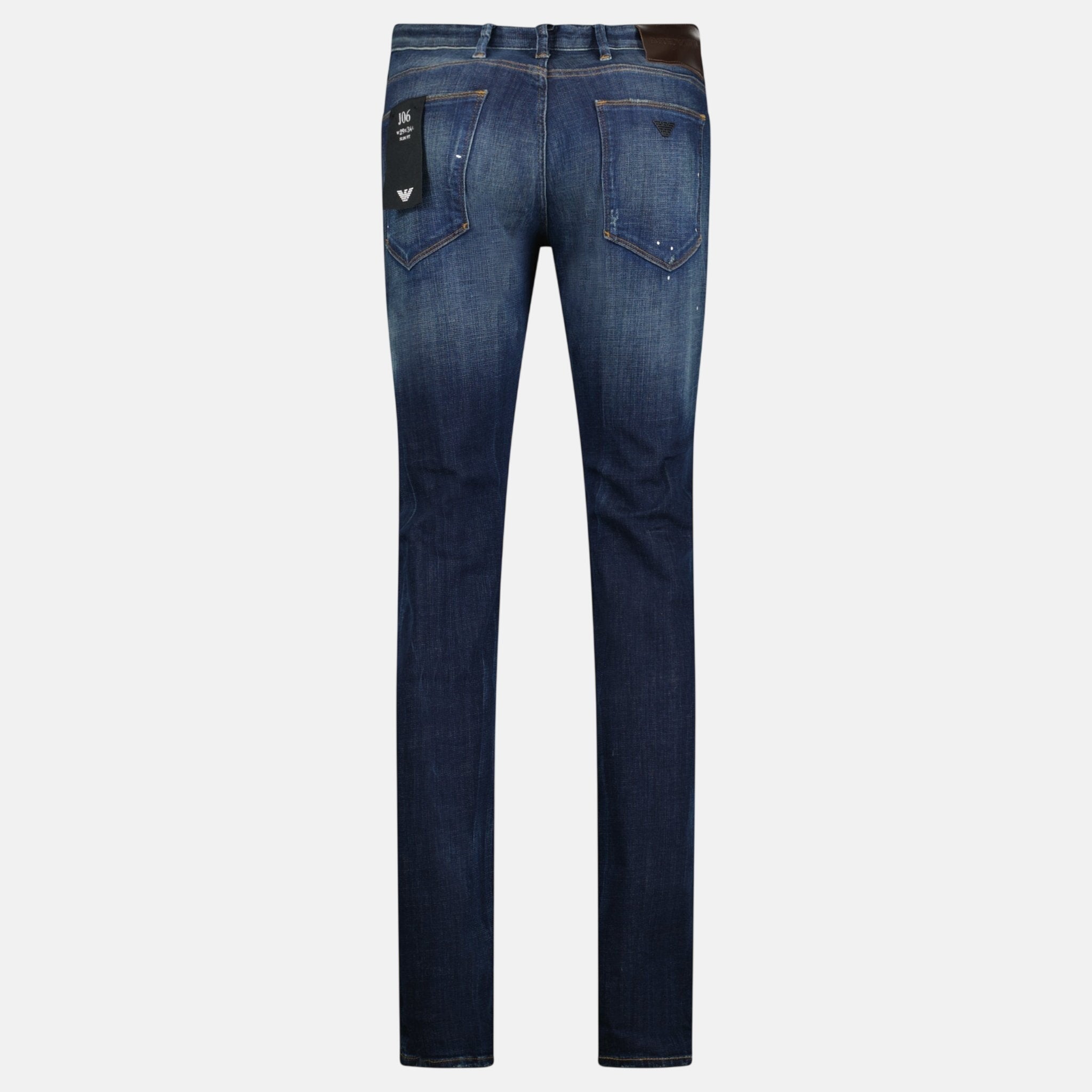 Emporio Armani J06 Slim Fit 5 Pocket Paint Splatter Jeans Blue – A4 | Studio DOS by Designer Outlet Sales