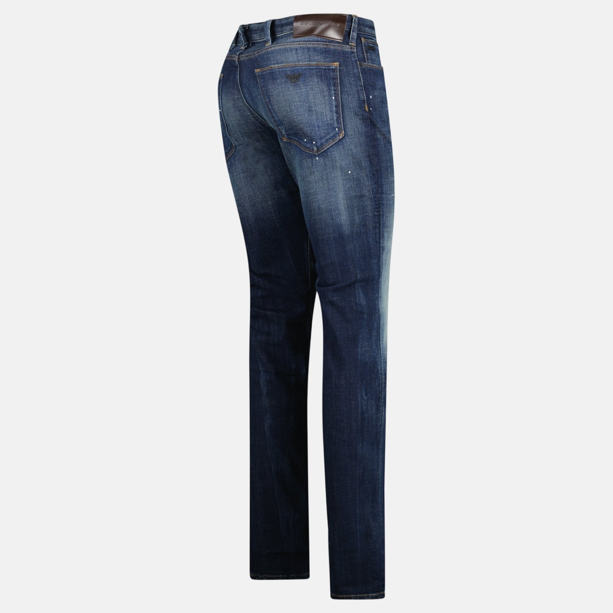 Emporio Armani J06 Slim Fit 5 Pocket Paint Splatter Jeans Blue – A4 | Studio DOS by Designer Outlet Sales