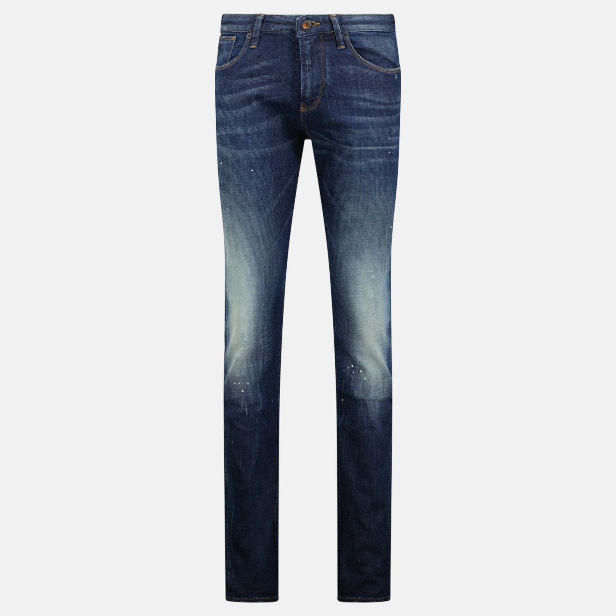 Emporio Armani J06 Slim Fit 5 Pocket Paint Splatter Jeans Blue – A4 | Studio DOS by Designer Outlet Sales