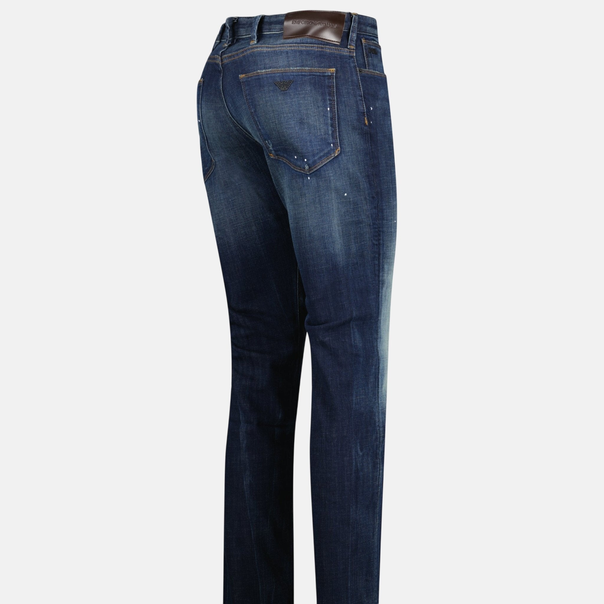 Emporio Armani J06 Slim Fit 5 Pocket Paint Splatter Jeans Blue – A4 | Studio DOS by Designer Outlet Sales