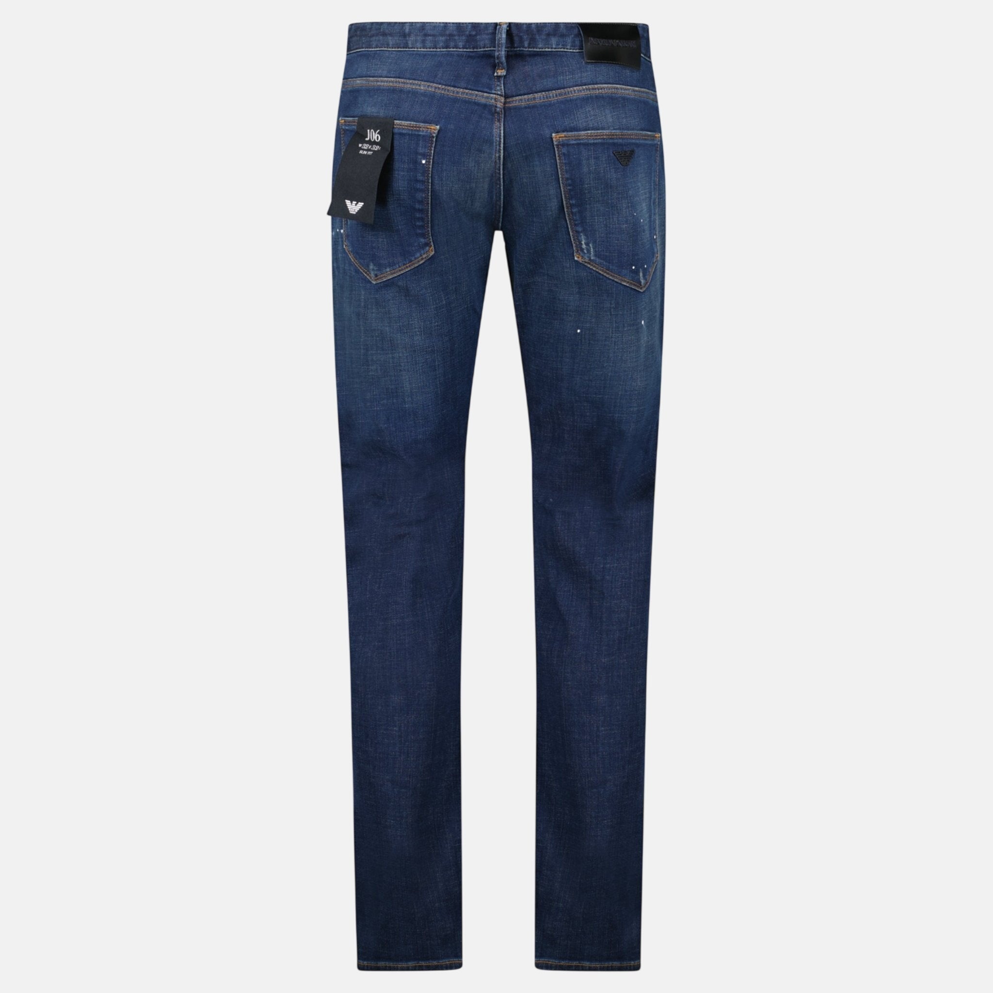 Emporio Armani J06 Slim Fit 5 Pocket Paint Splatter Jeans Blue – B2/B3 | Studio DOS by Designer Outlet Sales