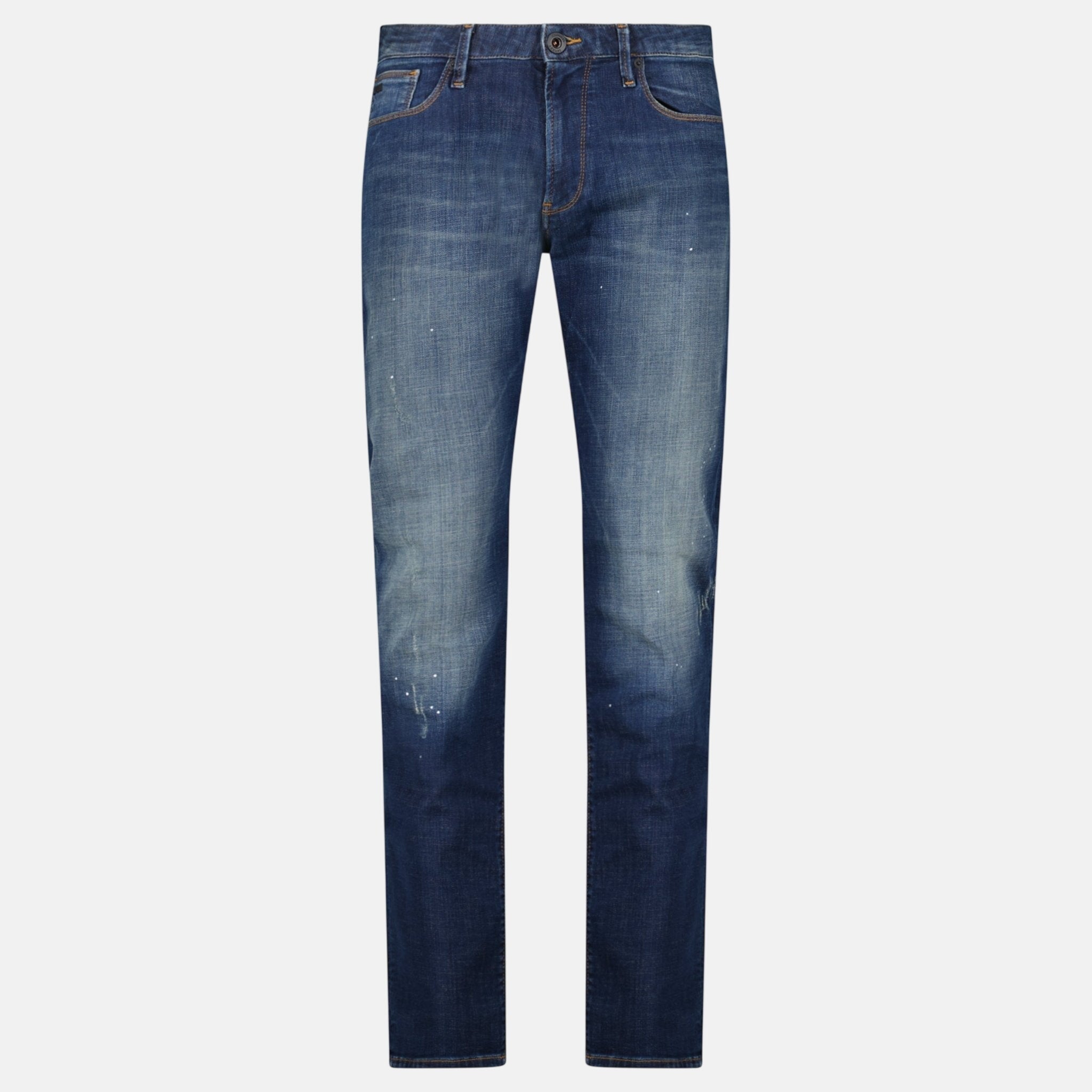 Emporio Armani J06 Slim Fit 5 Pocket Paint Splatter Jeans Blue – B2/B3 | Studio DOS by Designer Outlet Sales