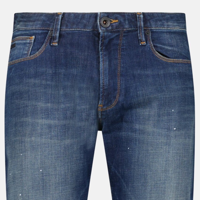 Emporio Armani J06 Slim Fit 5 Pocket Paint Splatter Jeans Blue – B2/B3 | Studio DOS by Designer Outlet Sales