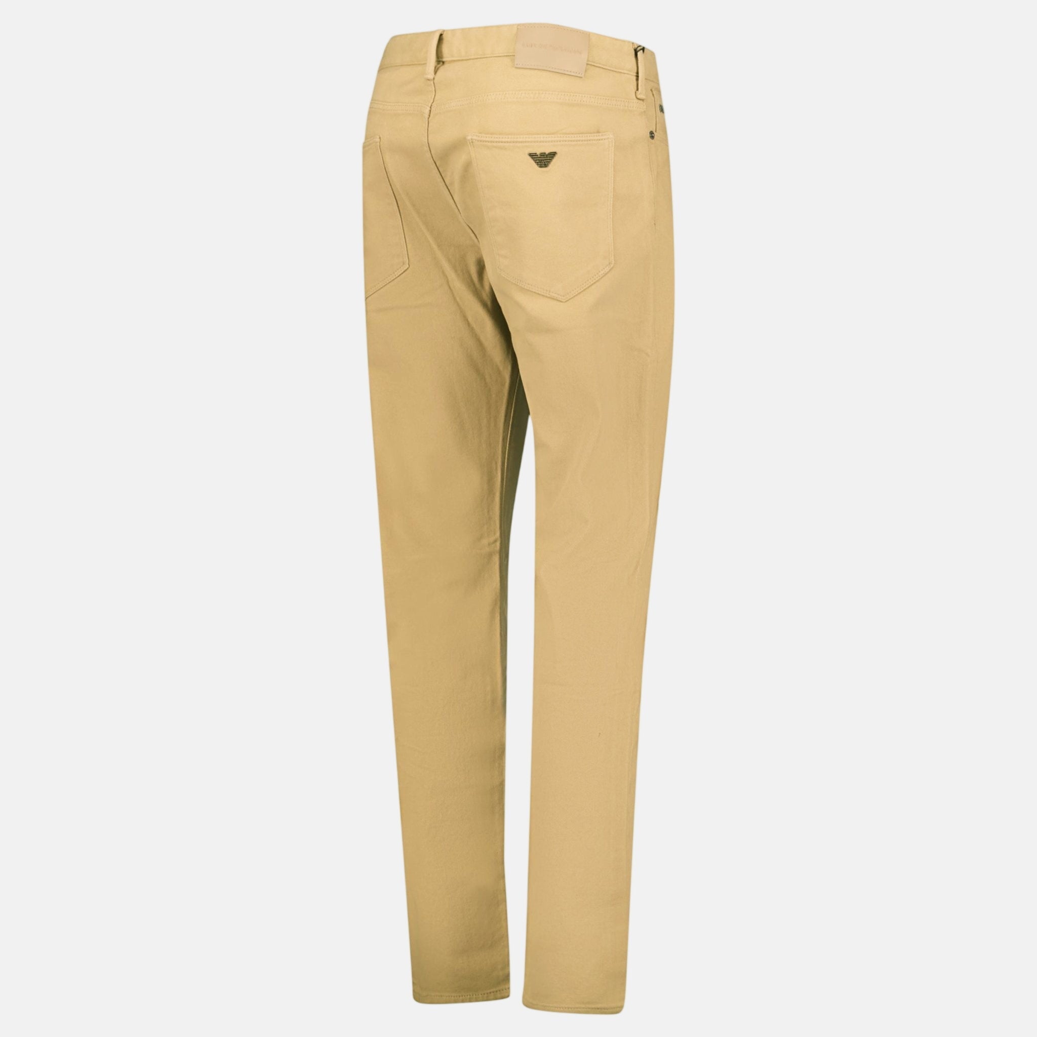 Emporio Armani J06 Slim Fit 5 Pocket Silver Eagle Belt Patch Jeans Beige – Box 4 | Studio DOS by Designer Outlet Sales