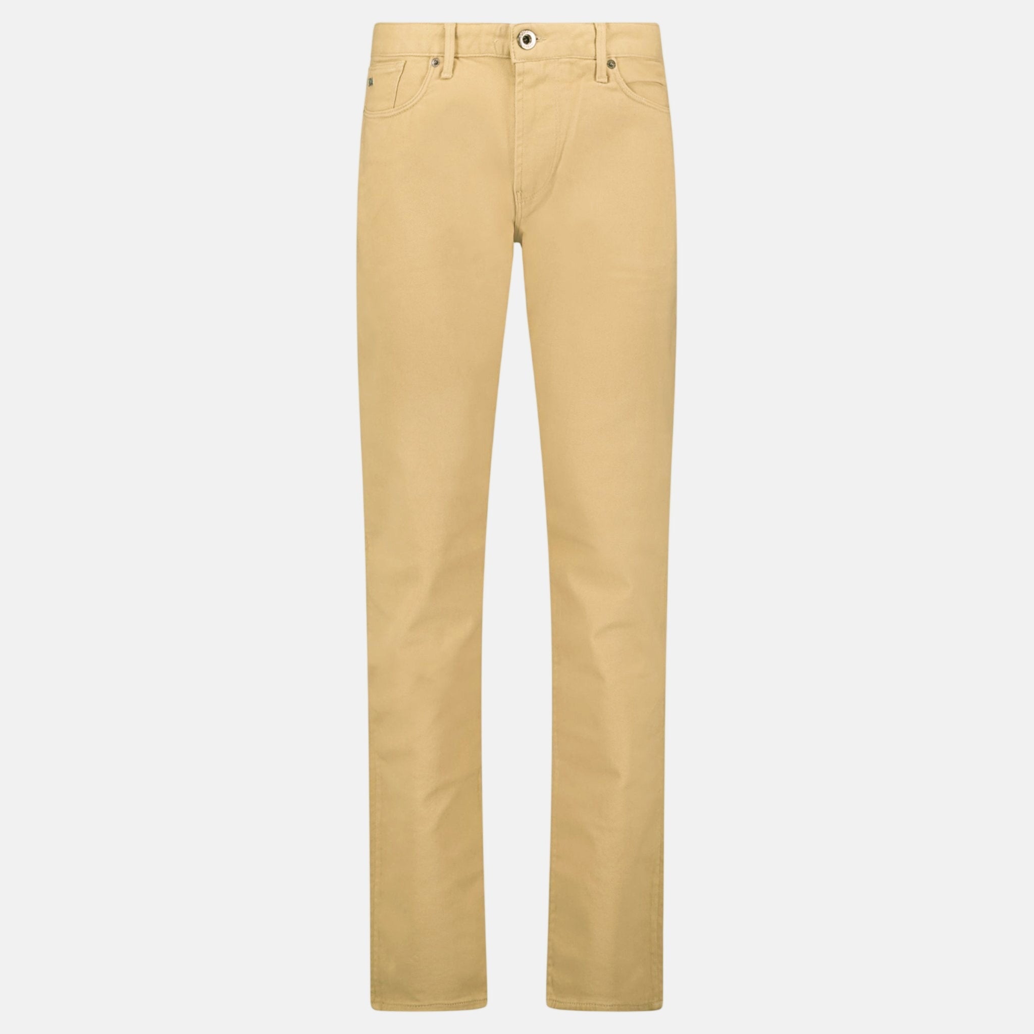 Emporio Armani J06 Slim Fit 5 Pocket Silver Eagle Belt Patch Jeans Beige – Box 4 | Studio DOS by Designer Outlet Sales