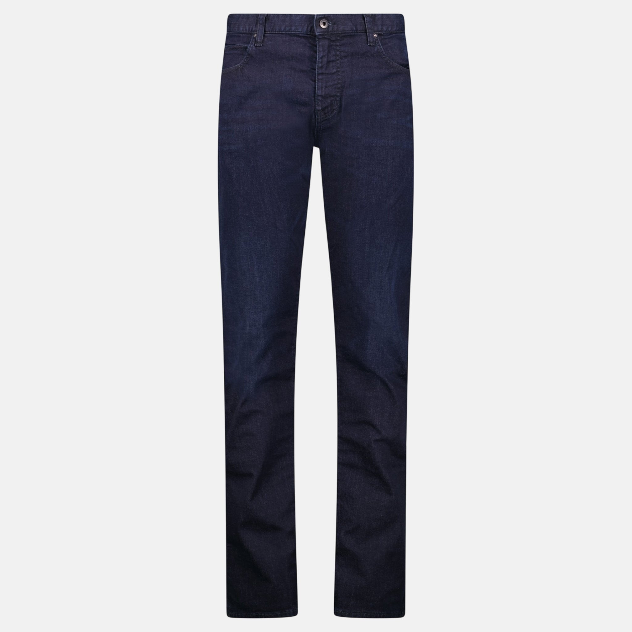 Emporio Armani J45 Regular Fit 5 Pocket Black Eagle Distressed Belt Patch Jeans Dark Blue – sku-55553680966013 | Studio DOS by Designer Outlet Sales