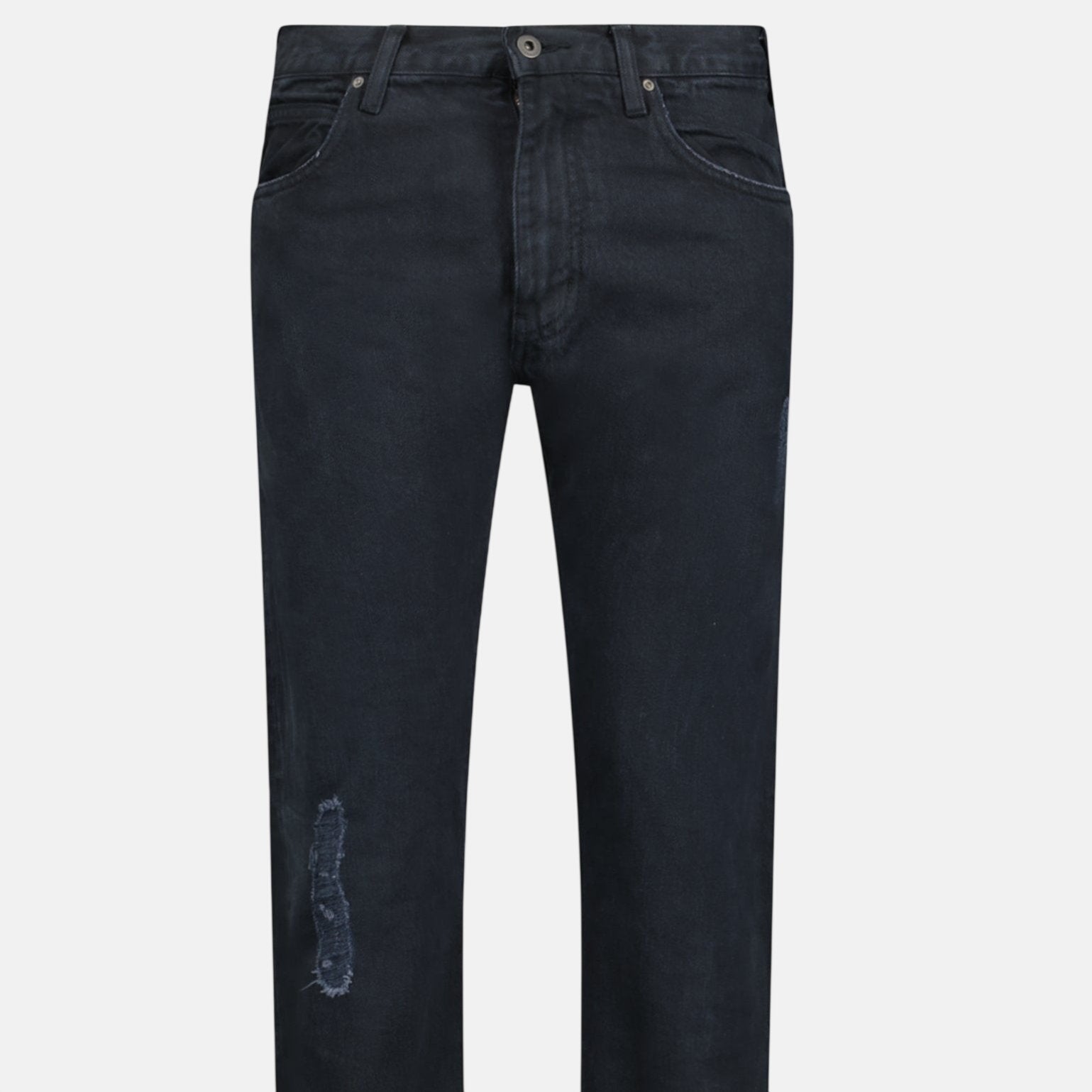 Emporio Armani J45 Slim Fit 5 Pocket Silver Logo Distressed Patch Jeans Black – A11 | Studio DOS by Designer Outlet Sales