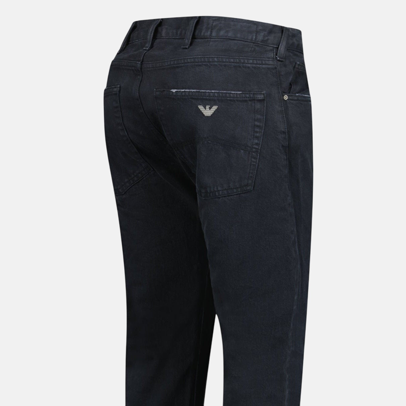 Emporio Armani J45 Slim Fit 5 Pocket Silver Logo Distressed Patch Jeans Black – A11 | Studio DOS by Designer Outlet Sales