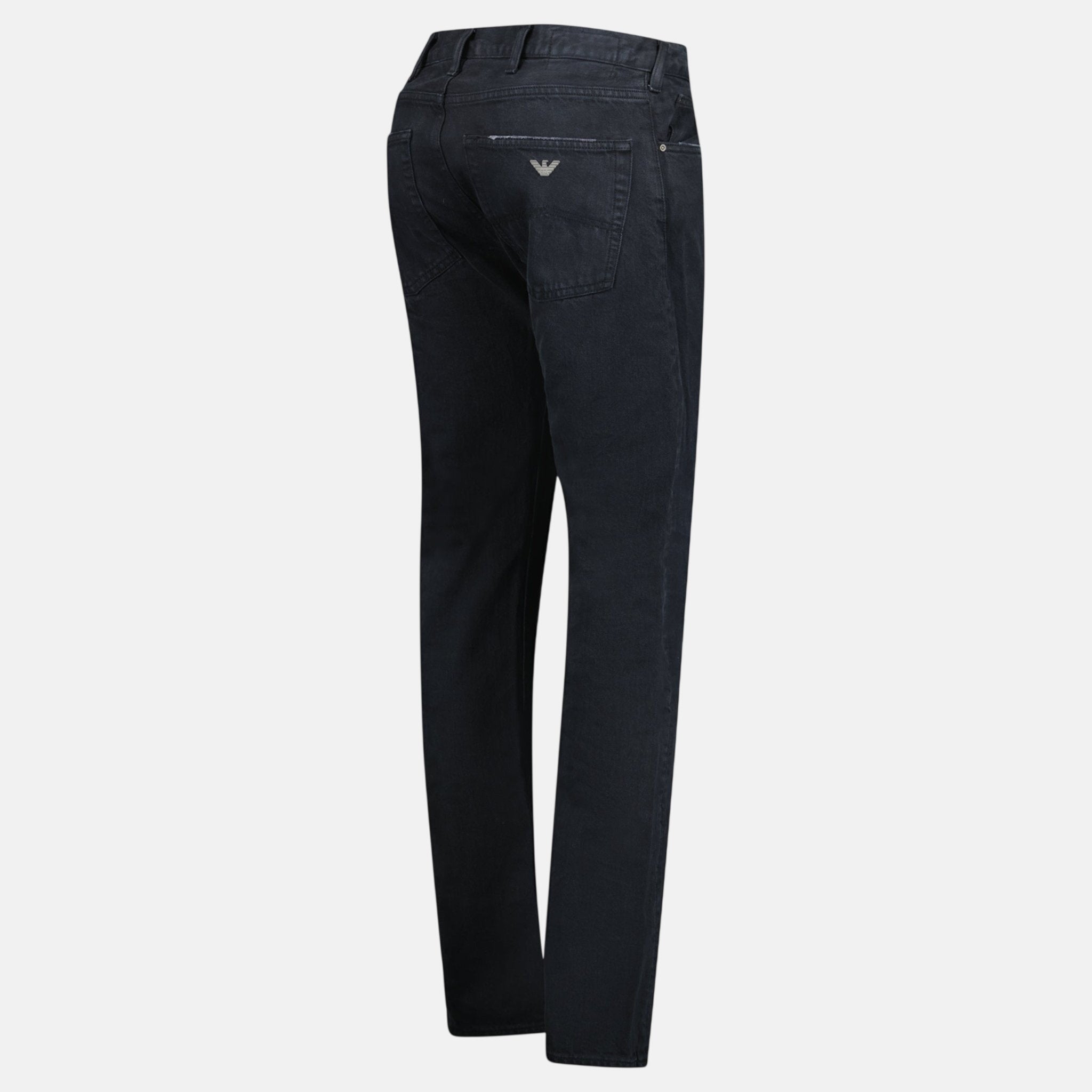 Emporio Armani J45 Slim Fit 5 Pocket Silver Logo Distressed Patch Jeans Black – A11 | Studio DOS by Designer Outlet Sales