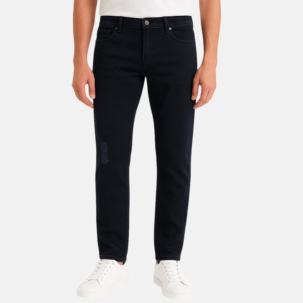 Emporio Armani J45 Slim Fit 5 Pocket Silver Logo Distressed Patch Jeans Black – A11 | Studio DOS by Designer Outlet Sales