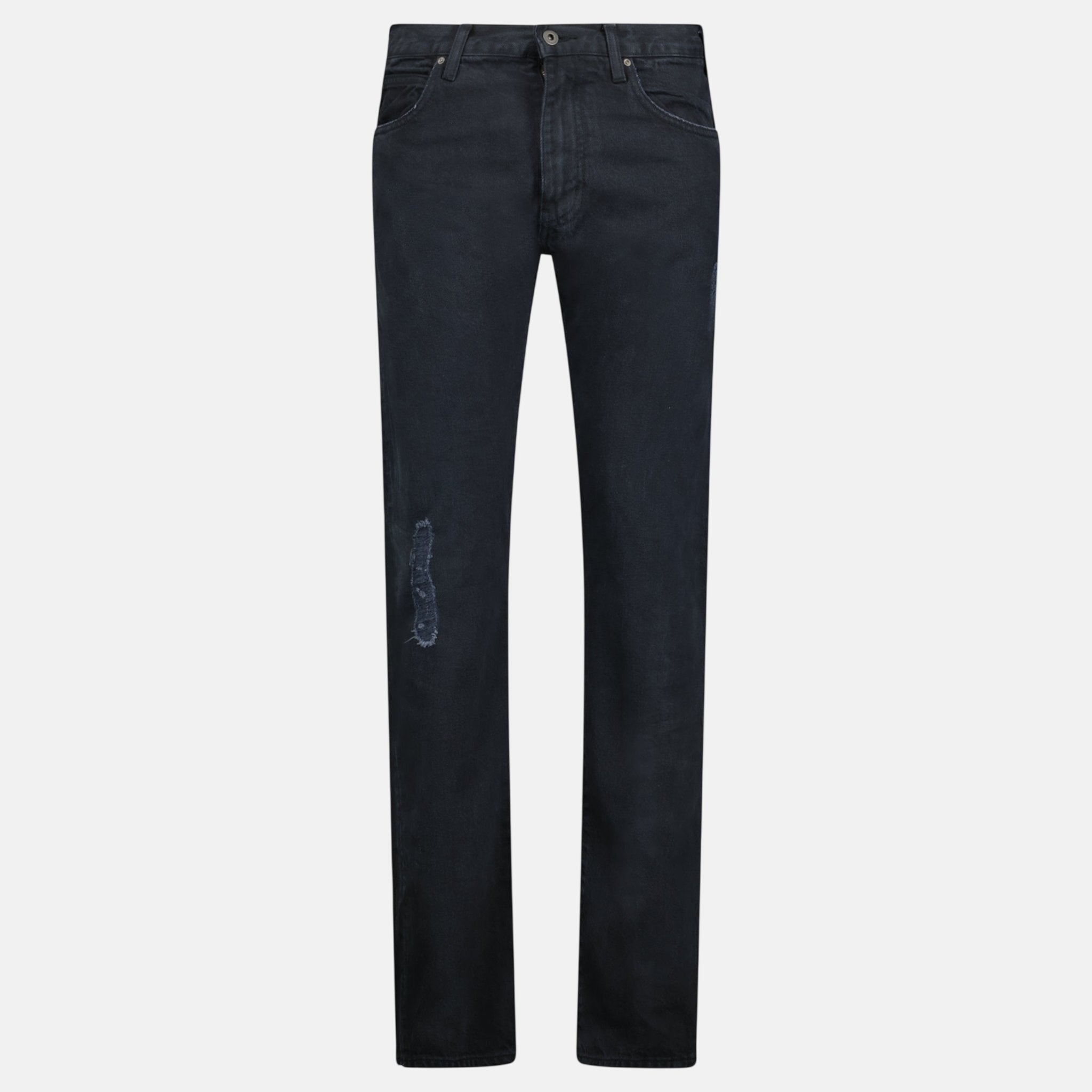 Emporio Armani J45 Slim Fit 5 Pocket Silver Logo Distressed Patch Jeans Black – A11 | Studio DOS by Designer Outlet Sales